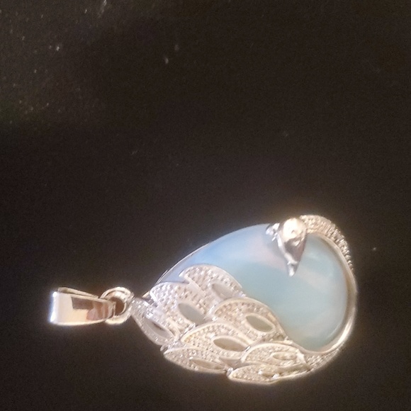 New Silver Wrapped Opalite Peacock Pendant. - Picture 3 of 11